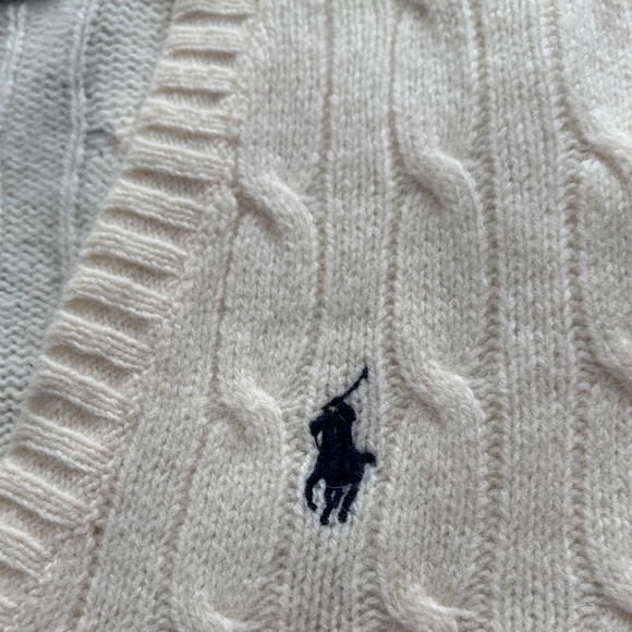 Ralph Lauren Ivory V-Neck Cable Knit Sweater - Picture 9 of 13